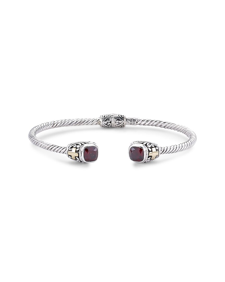 Samuel B. 18k & Silver 1.70 Ct. Tw. Garnet Square Bangle Bracelet