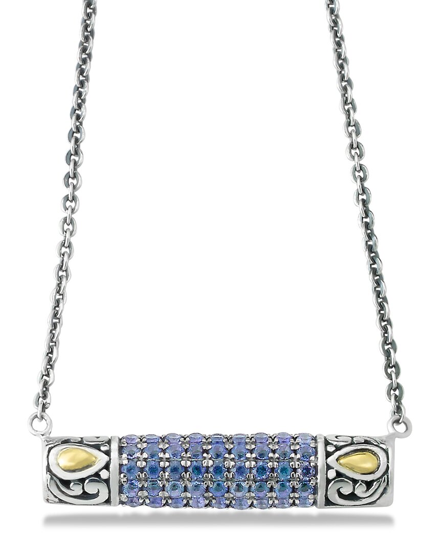 Samuel B. Sterling Silver & 18k Gold Pavé Blue Sapphire Pendant Necklace