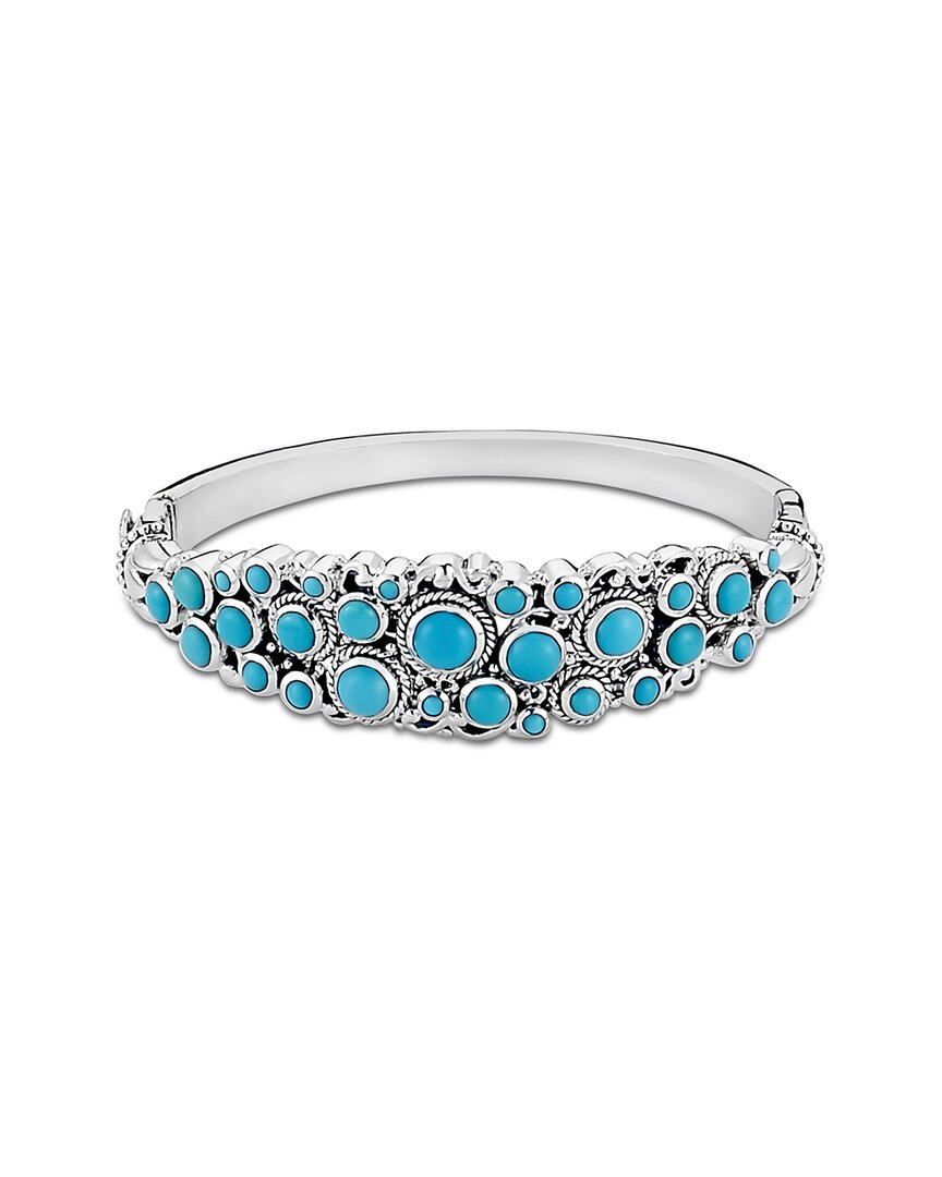 Samuel B. Silver 3.70 Ct. Tw. Sleeping Beauty Turquoise Cluster Bangle Bracelet