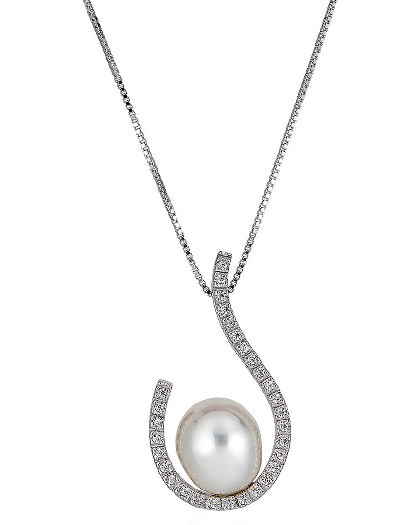 Belpearl Silver 9mm Pearl Cz Pendant Necklace
