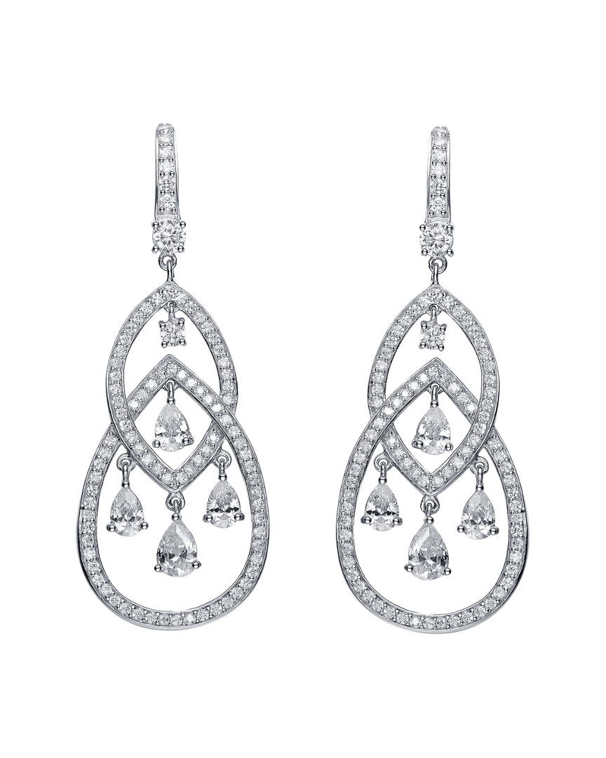 Genevive Platinum Over Silver Cz Tiered Earrings