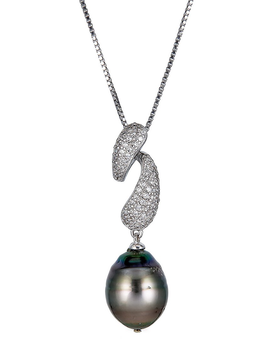 Belpearl Silver 12mm Pearl Cz Pendant Necklace