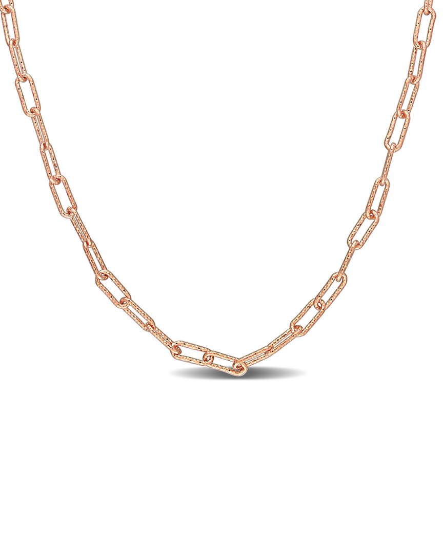 Italian Silver 18k Rose Gold Over  Paperclip Chain Necklace