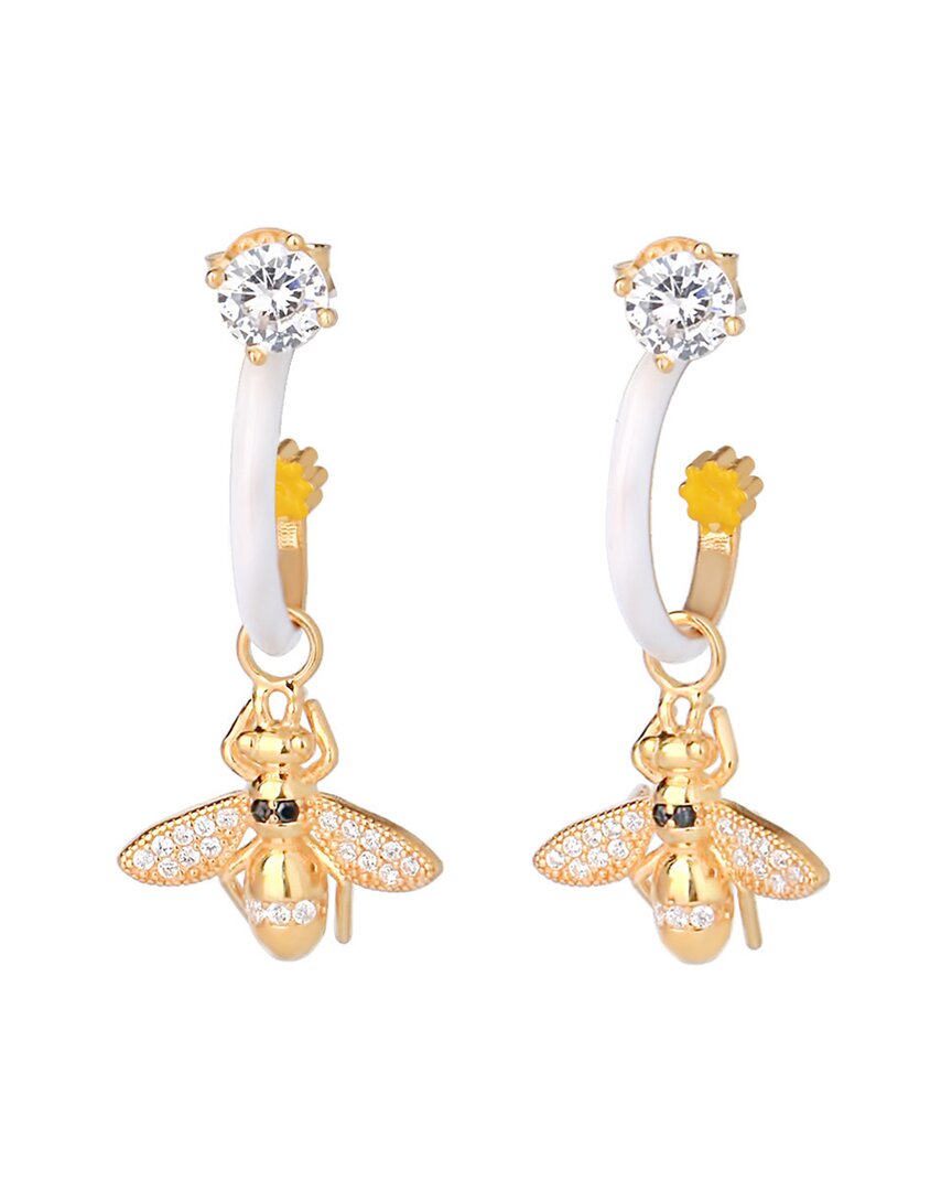 Gabi Rielle 14k Vermeil Cz & Enamel Bee Dangle Earrings