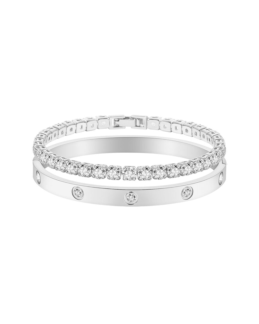 Liv Oliver Silver Plated Cz Tennis Bangle Bracelet In Metallic