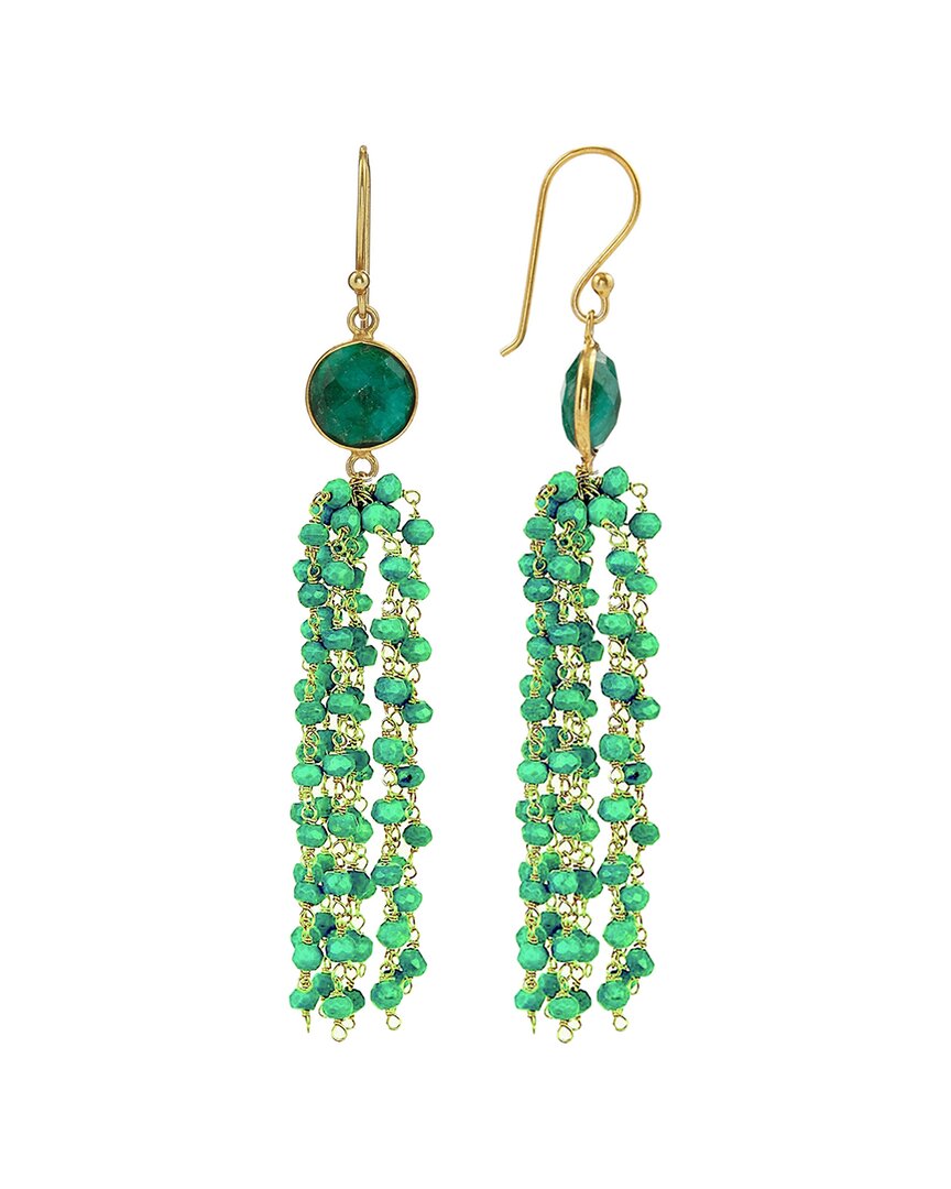 Liv Oliver 18k Plated 24.75 Ct. Tw. Emerald Tassel Earrings In Green