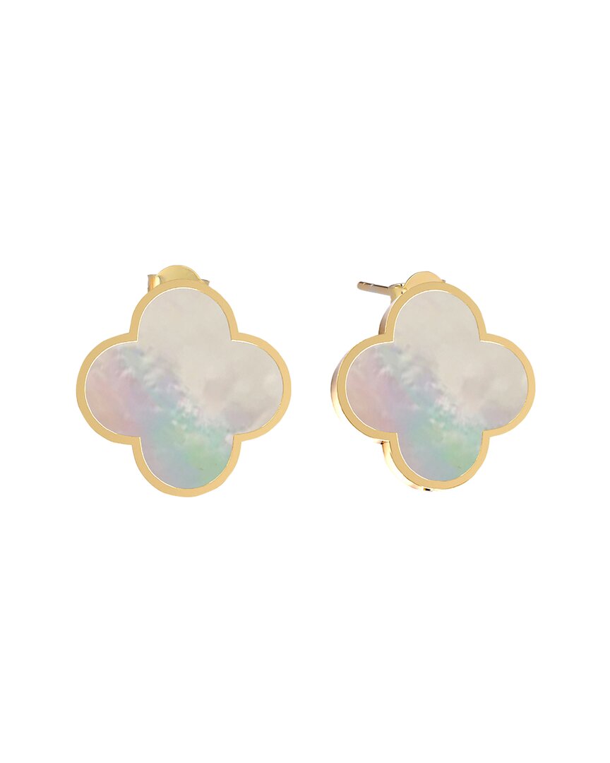 Gabi Rielle 14k Over Silver 10mm Pearl Clover Studs