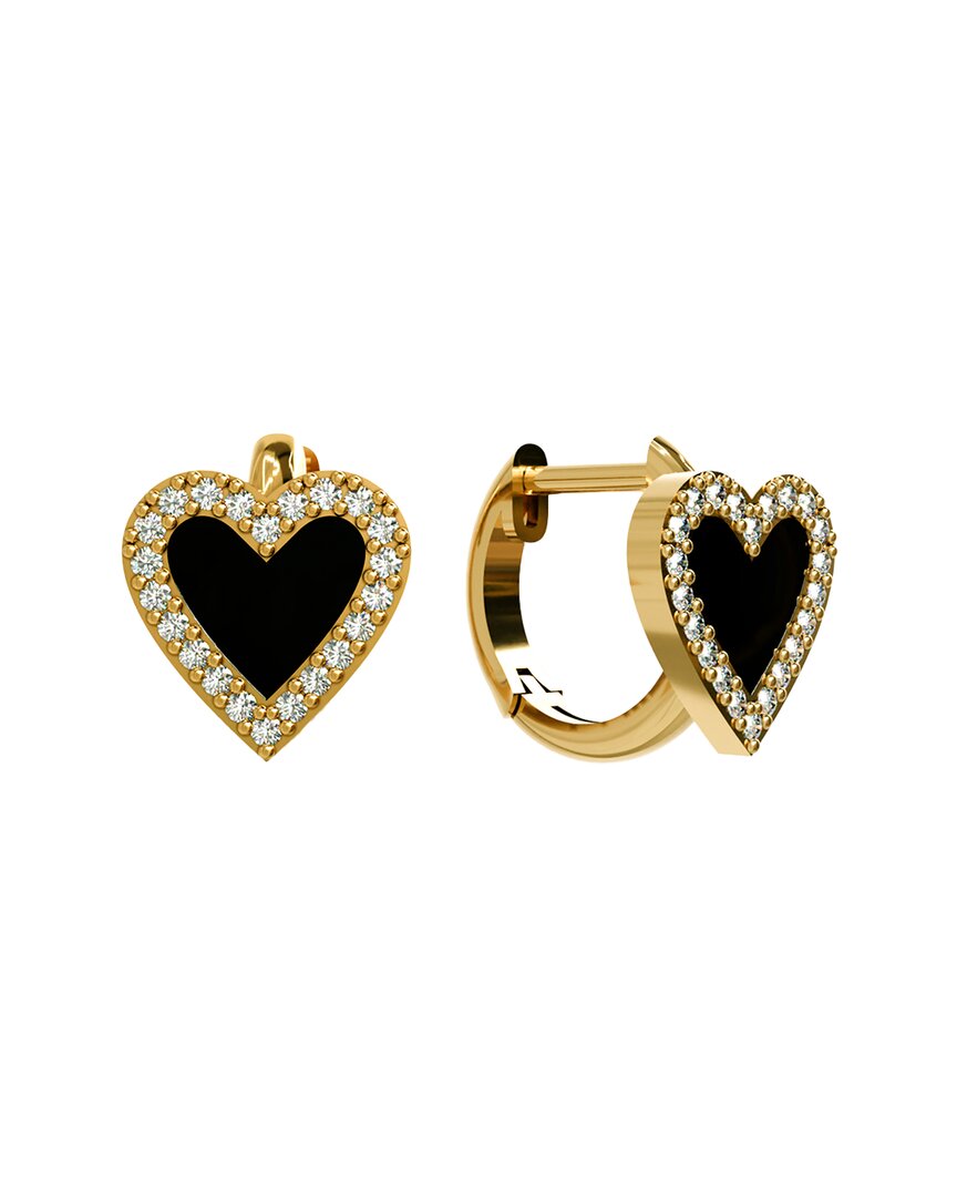 Gabi Rielle 14k Over Silver Onyx Cz Huggie Earrings