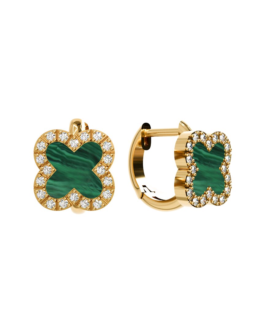 Gabi Rielle 14k Over Silver Malachite Cz Huggie Earrings