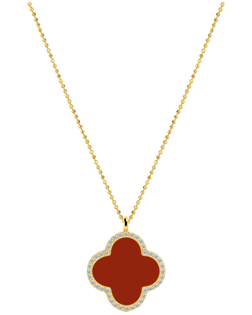 Gabi Rielle 14k Over Silver Red Carnelian Cz Pendant Necklace