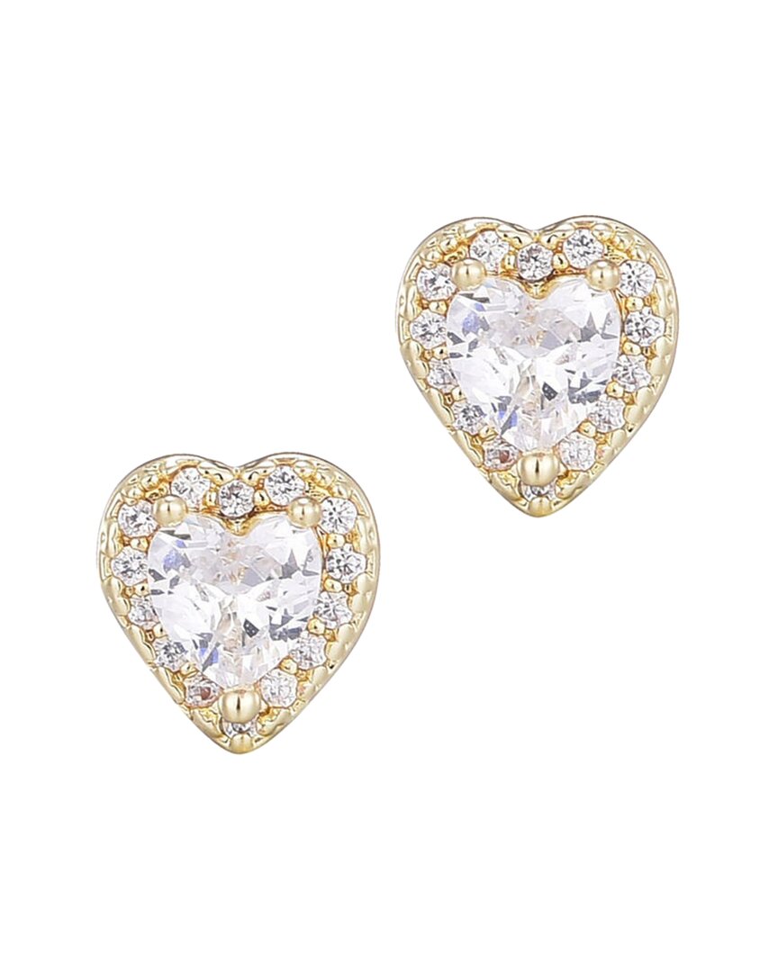 Adornia 14k Plated Cz Heart Halo Stud Earrings In Gold