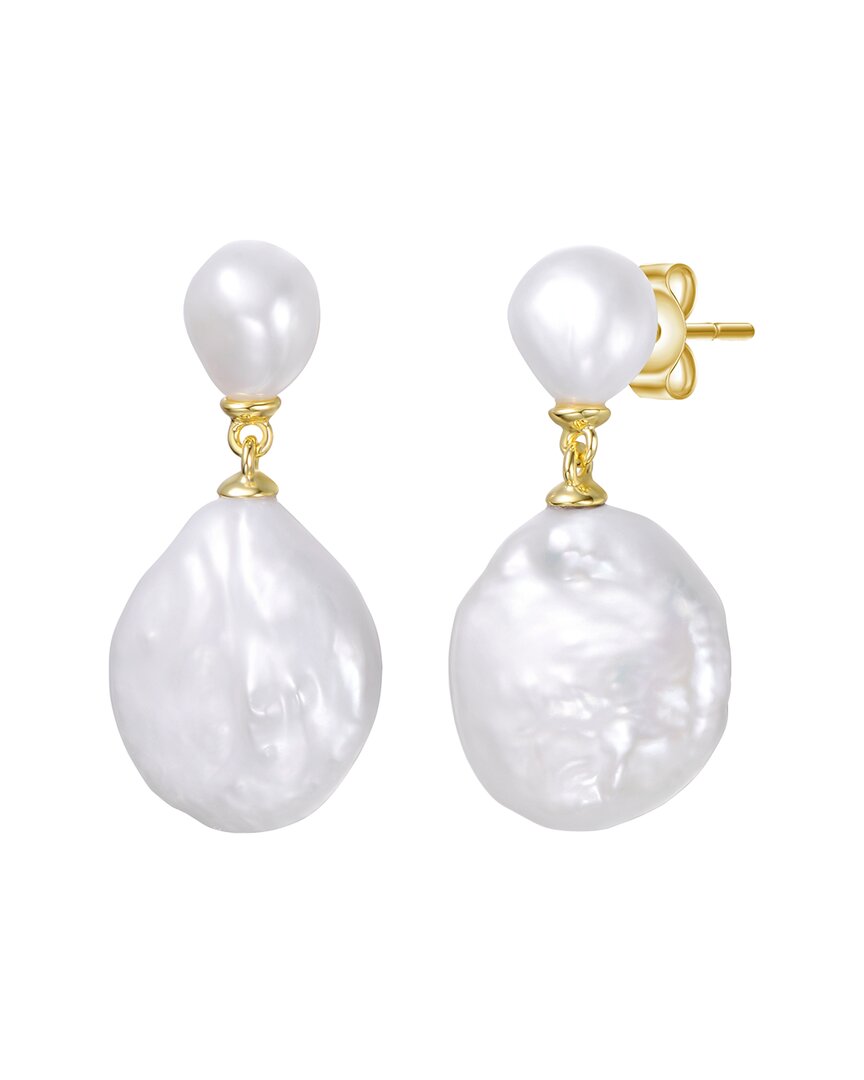 Genevive 14k Over Silver 17-18mm Pearl Drop Earrings