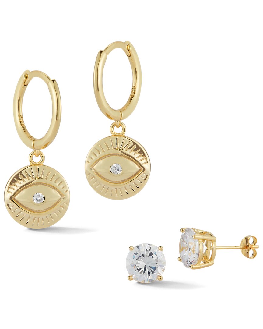 Glaze Jewelry 14k Over Silver Cz Huggie & Stud Earrings Set