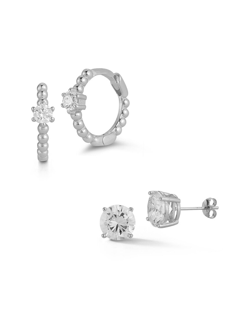 Glaze Jewelry Silver Cz Huggie Earrings Set