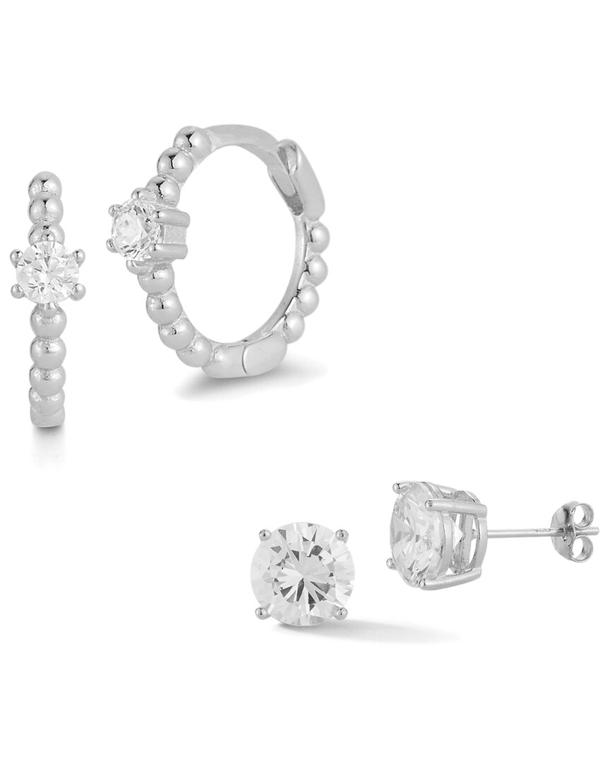 Glaze Jewelry Silver Cz Huggie & Stud Necklace & Studs Set
