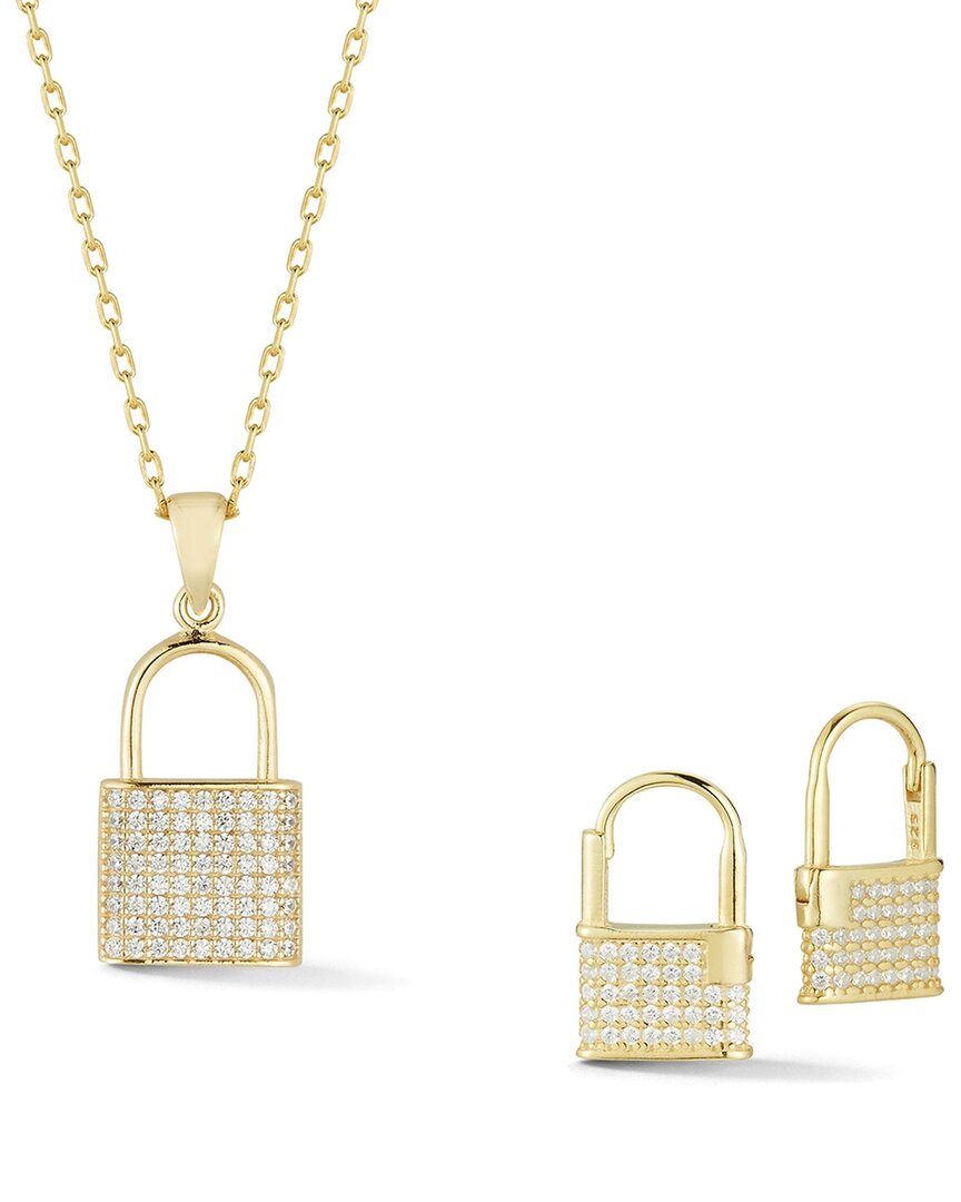 Glaze Jewelry 14k Over Silver Cz Padlock Necklace & Earrings Set