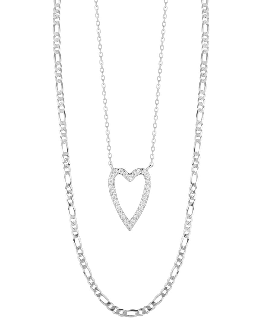 Glaze Jewelry Silver Cz Figaro Chain Necklace Set
