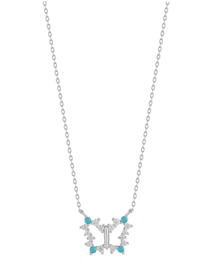 Sphera Milano Silver Synthetic Turquoise Cz Butterfly Necklace