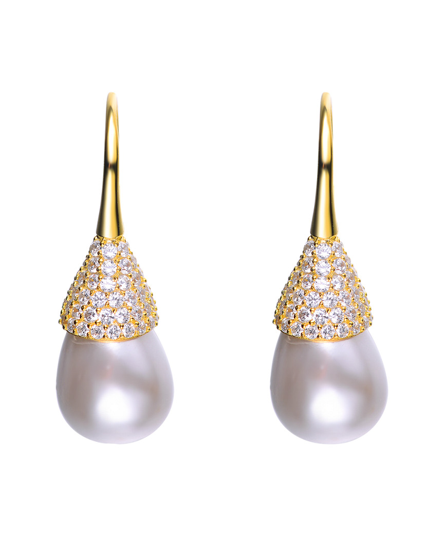 Genevive 14k Over Silver Cz & 10mm Pearl Earrings