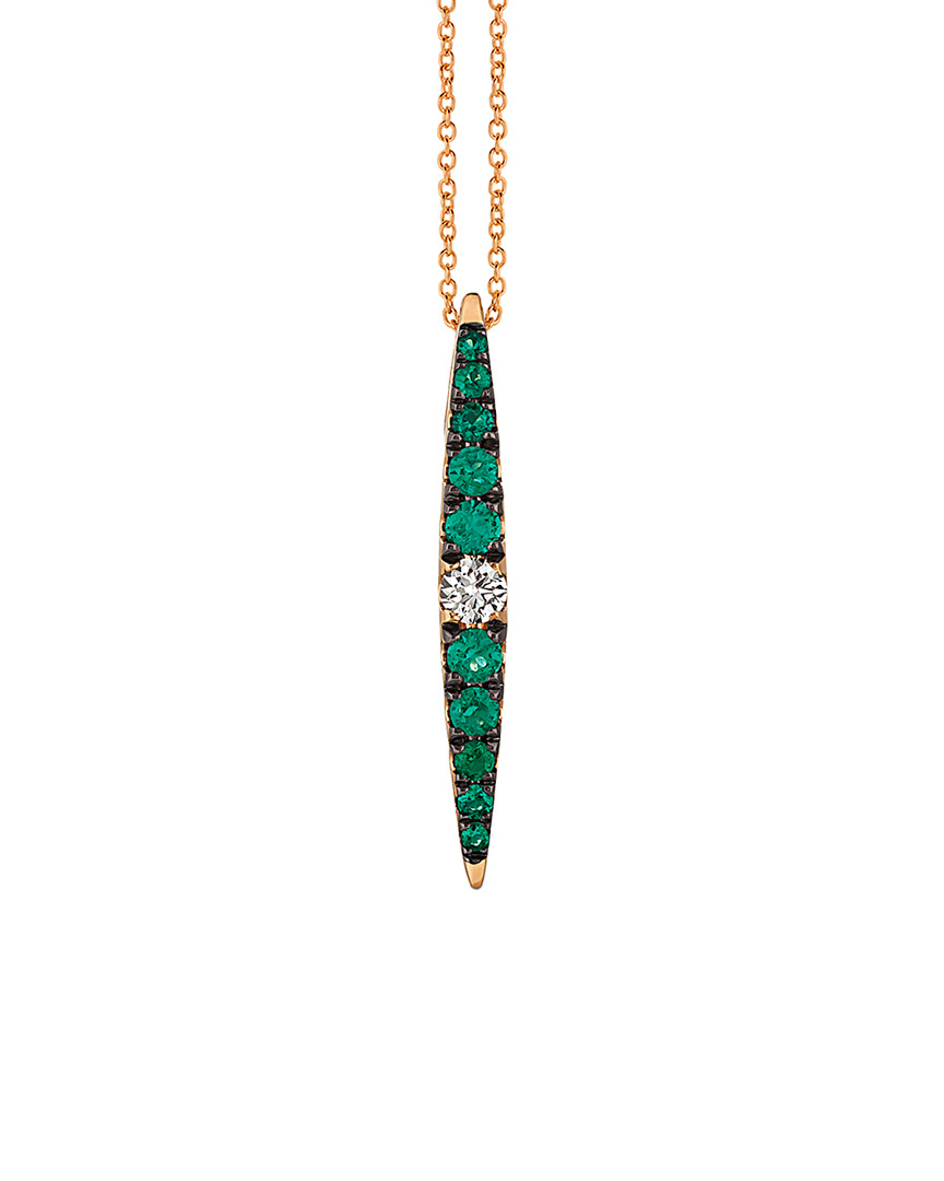 Le Vian 14k Rose Gold 0.44 Ct. Tw. Diamond & Emerald Necklace