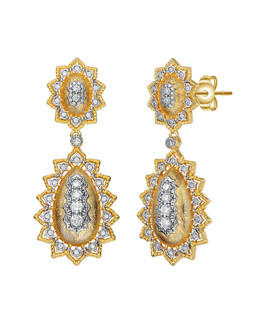 Rachel Glauber Two-tone Plated Cz Dangle Earrings In Gold