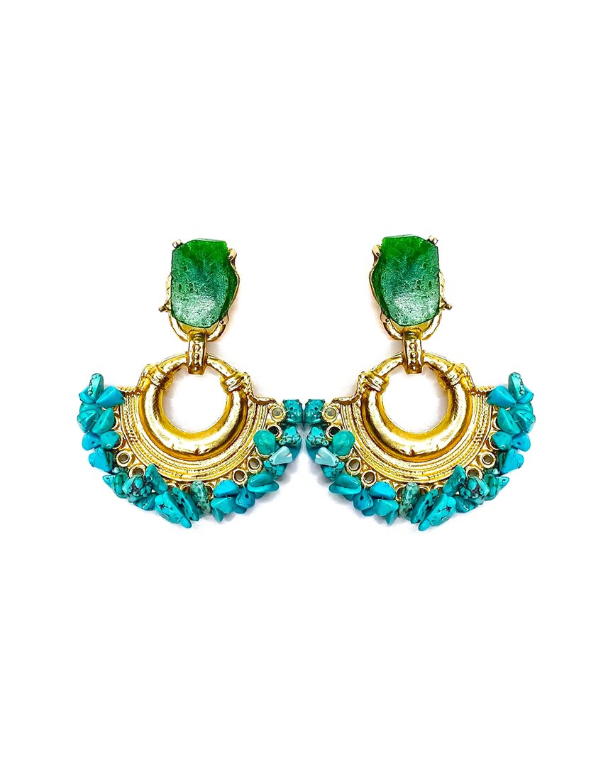 Liv Oliver 18k Platedturquoise Chandelier Resort Earrings In Gold