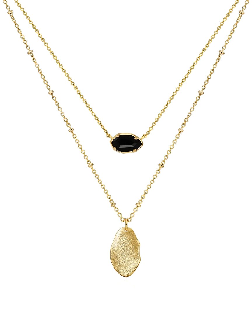 Liv Oliver 18k Platedonyx Geometric Layer Necklace In Gold