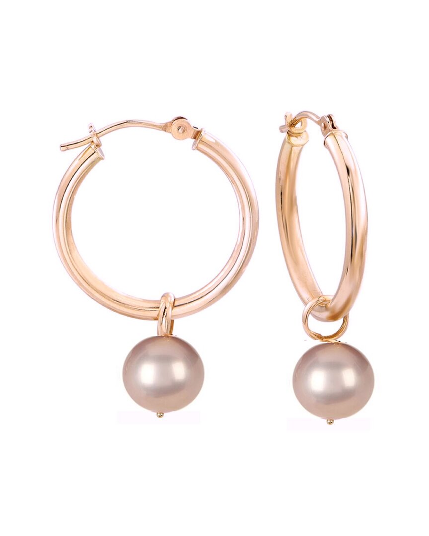 Liv Oliver 18k Rose Gold Plated 0.20 Ct. Tw. Gemstone 10mm Shell Pearl Cz Drop Hoops
