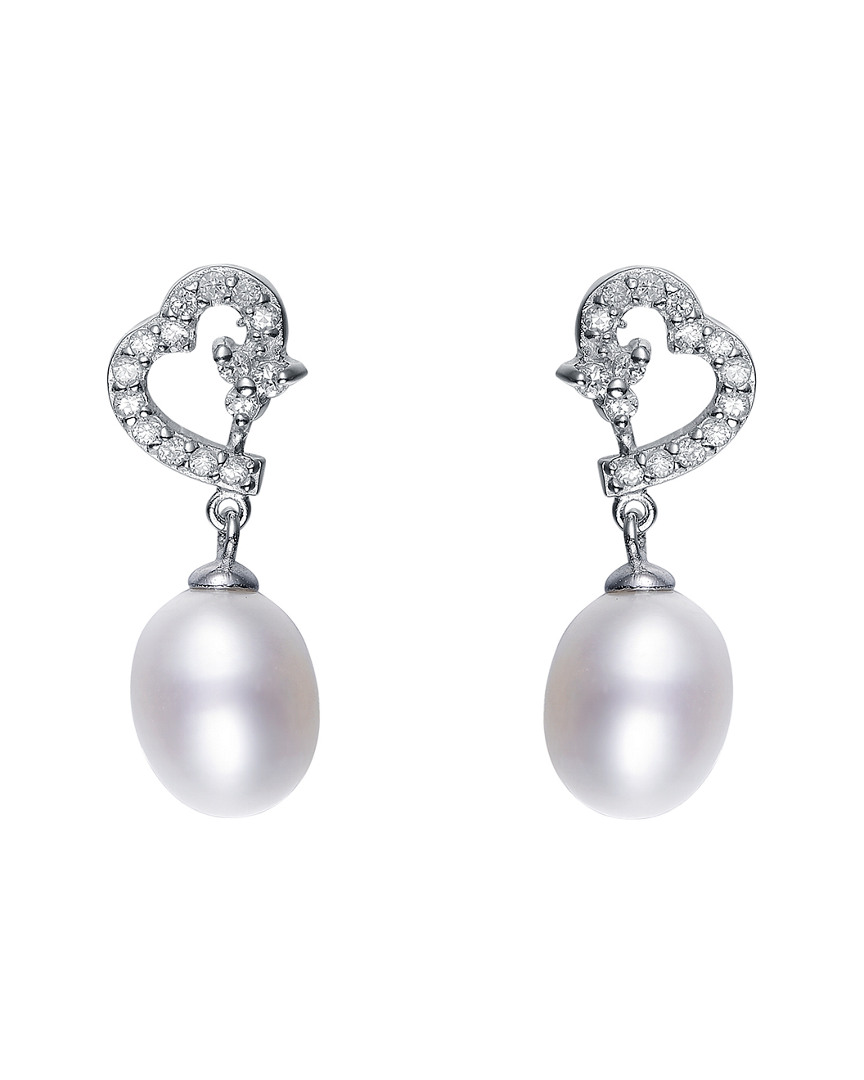 Genevive Silver Faux Pearl Earrings