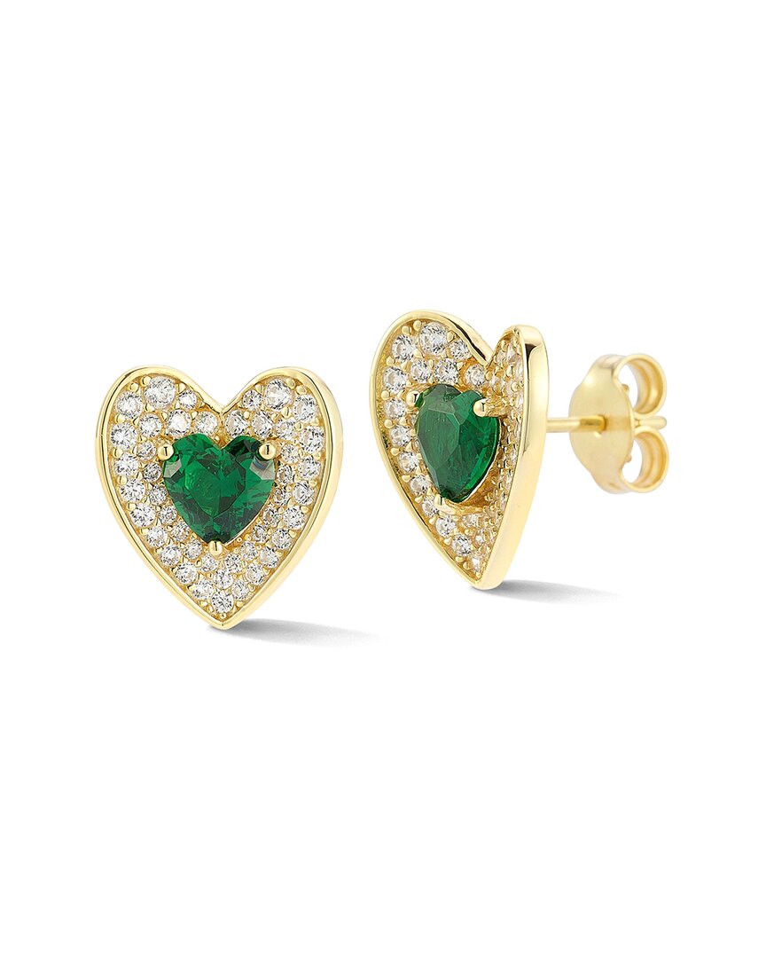 Sphera Milano 14k Over Silver Cz Heart Studs
