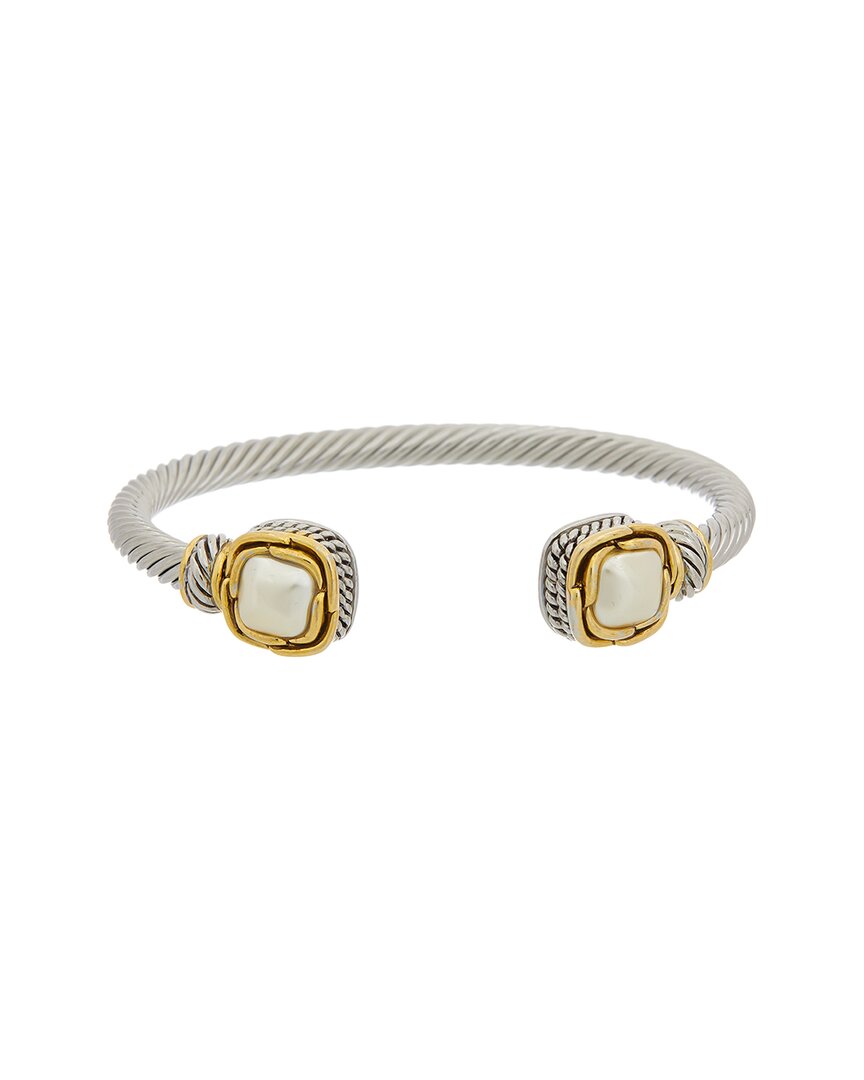Juvell 18k Two-tone Plated Faux Pearl Bangle Bracelet