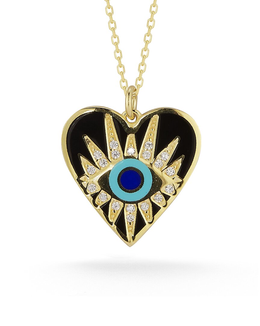 Sphera Milano 14k Over Silver Cz Evil Eye X Heart Necklace