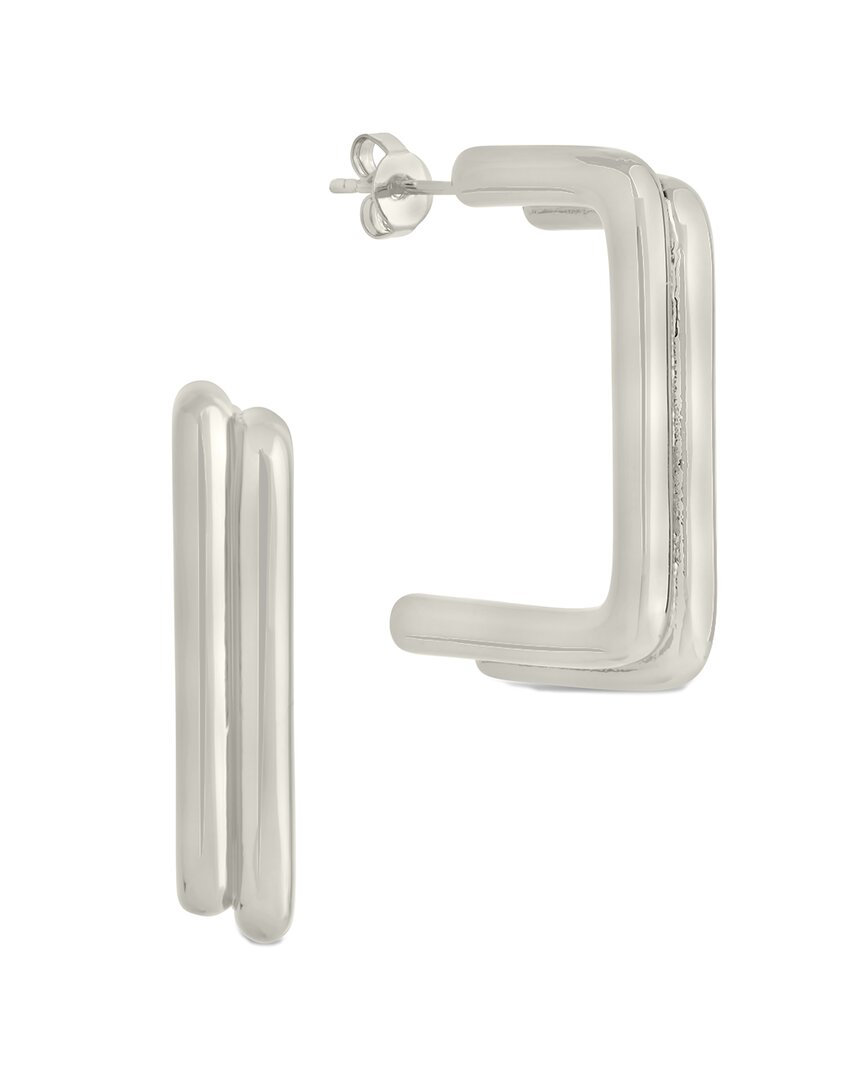 Sterling Forever Baguette Hoop Earrings In Metallic
