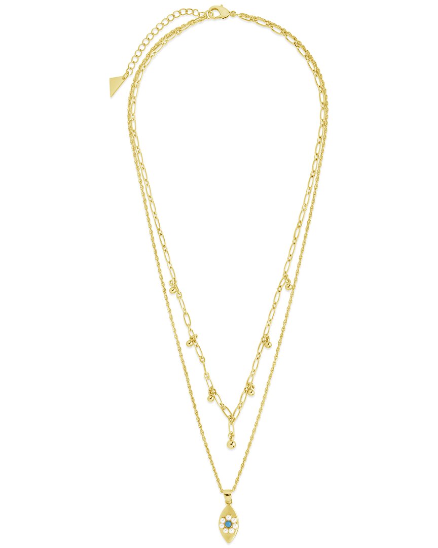 Sterling Forever 14k Plated Pearl Varuna Evil Eye Charm Layered Necklace