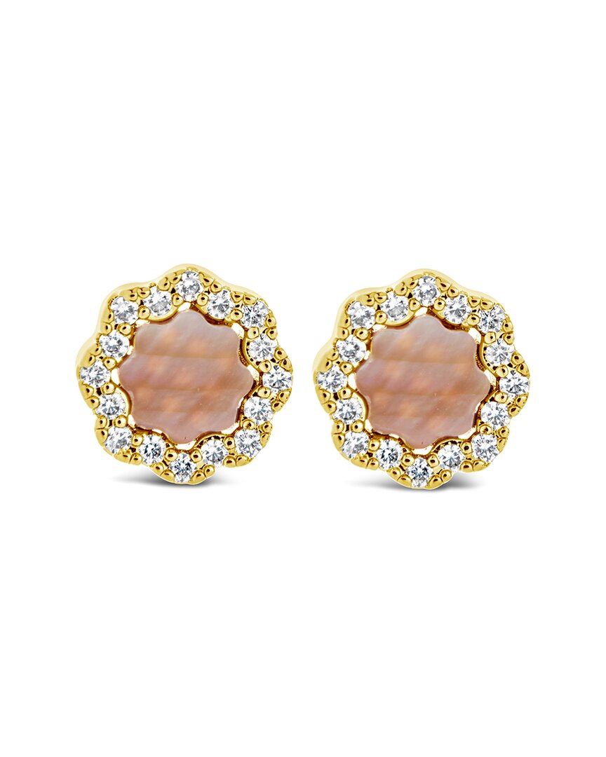 Sterling Forever 14k Plated Frame Rose Petal Studs
