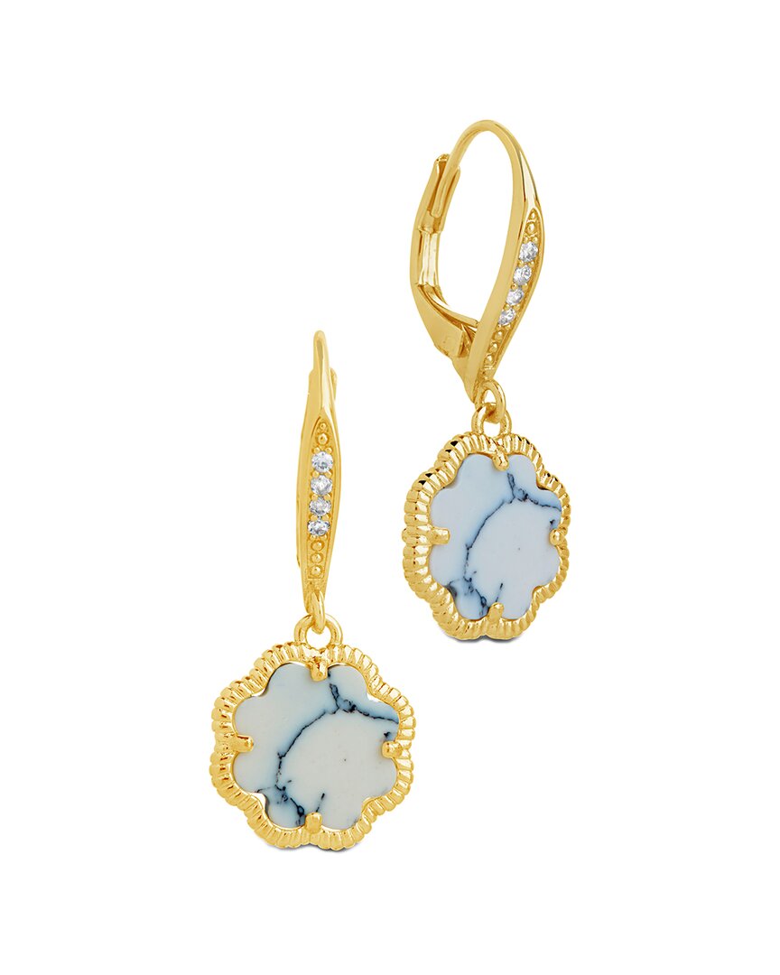 Sterling Forever Women's Rose Clover 14k Goldplated, Created Turquoise & Cubic Zirconia Drop Earrings