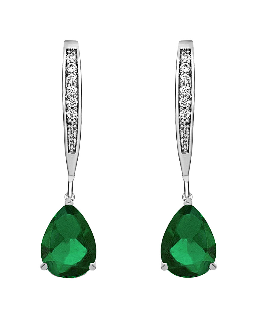 Genevive Sterling Silver Emerald Cubic Zirconia Dangling Earrings