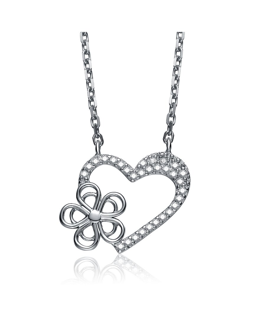 Genevive Silver Cz Heart Pendant Necklace