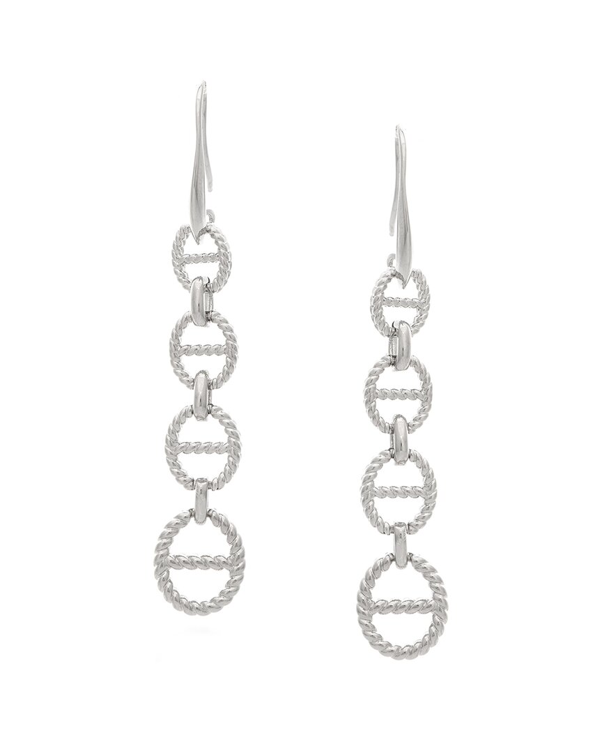 Rivka Friedman White Rhodium Polished Marine Link Dangle Earrings