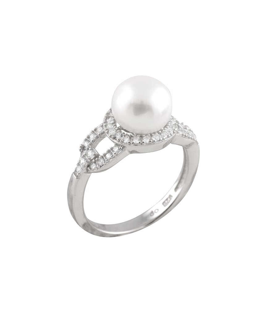 Splendid Pearls Silver 7-8mm Pearl Cz Ring