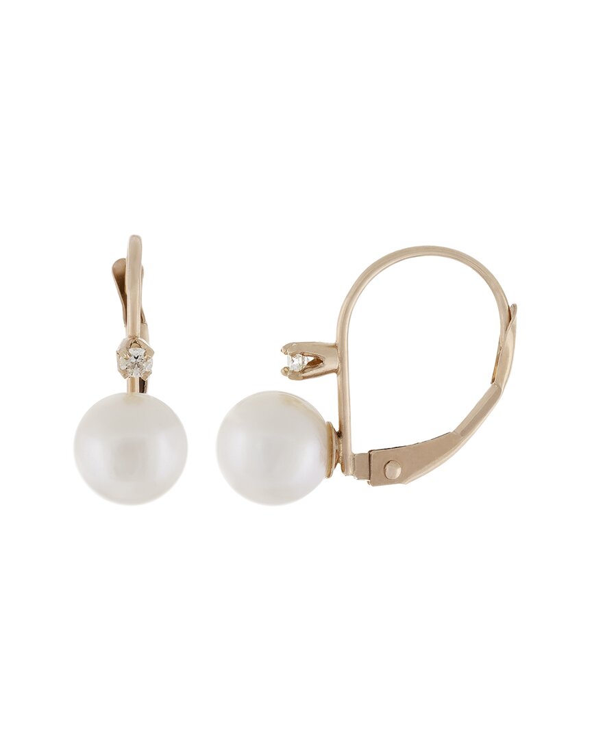 Splendid Pearls 14k Rose Gold Diamond 6-7mm Pearl Earrings