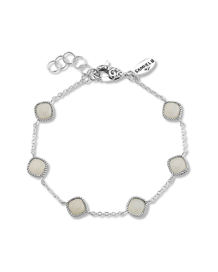 Samuel B. Sterling Silver Cushion Cut Semi-precious Stone Station Bracelet