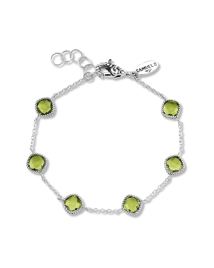 Samuel B. Sterling Silver Cushion Cut Semi-precious Stone Station Bracelet