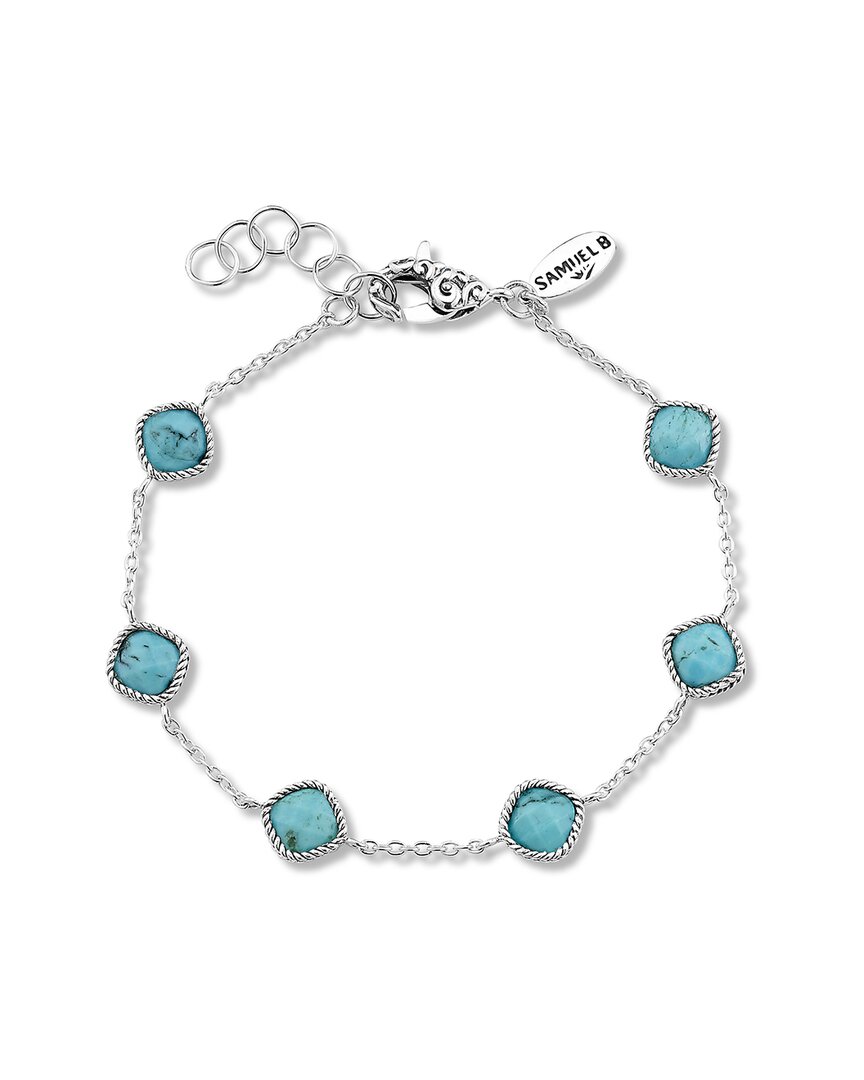 Samuel B. Sterling Silver Cushion Cut Semi-precious Stone Station Bracelet