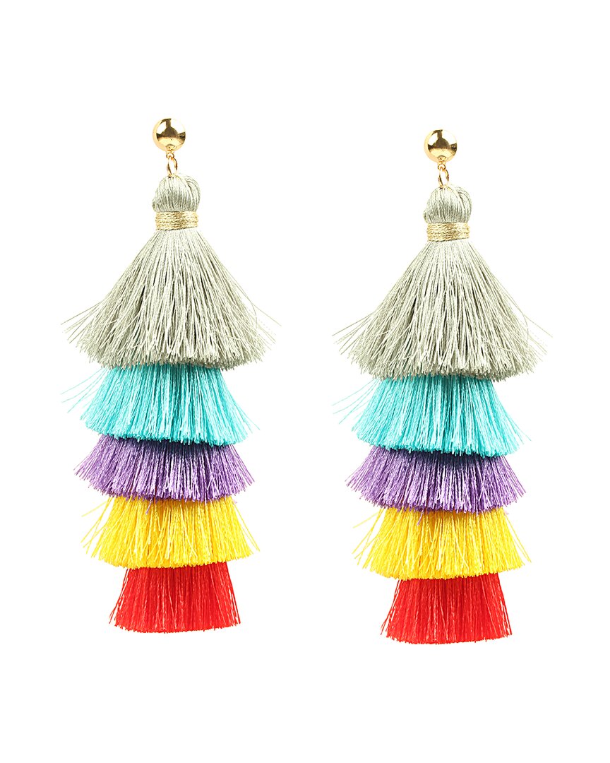 Eye Candy La Multicolored Tiered Fringe 24k Gold Plated Drop Earring