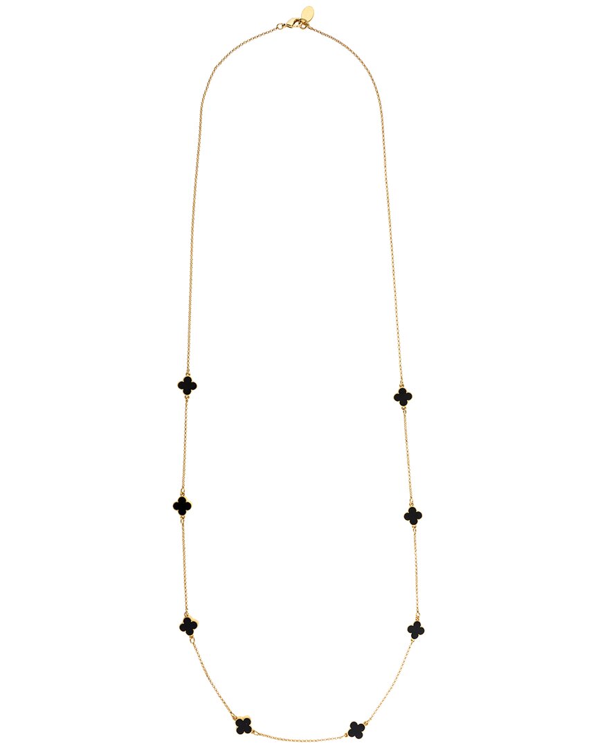 Rivka Friedman 18k Plated Onyx Clover Necklace