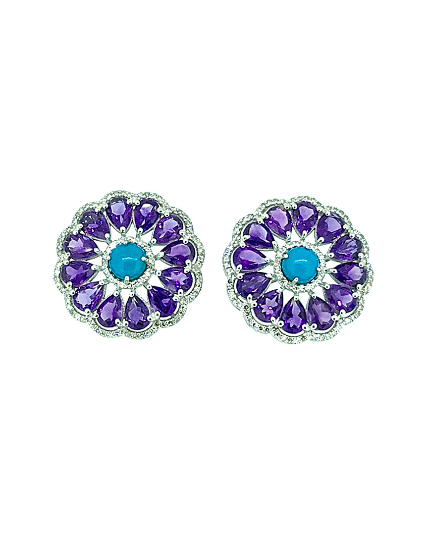 Arthur Marder Fine Jewelry Silver 1.55 Ct. Tw. Diamond & Gemstone Flower Studs