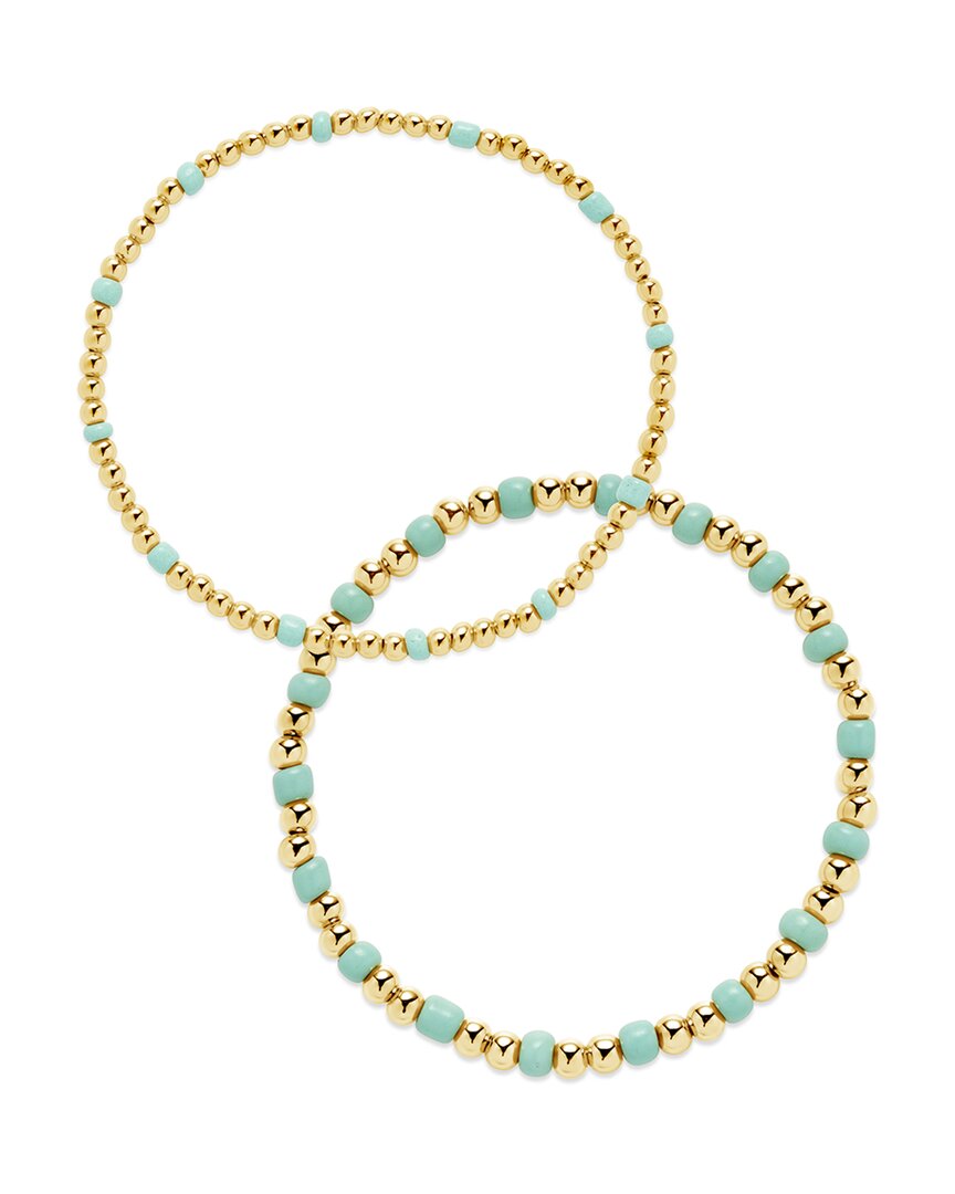 Sterling Forever Misty Beaded Stretch Bracelet Set Of 2 In Gold