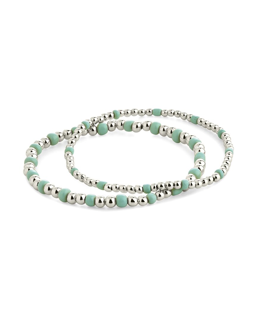Sterling Forever Rhodium Plated Misty Beaded Set Of 2 Stretch Bracelet