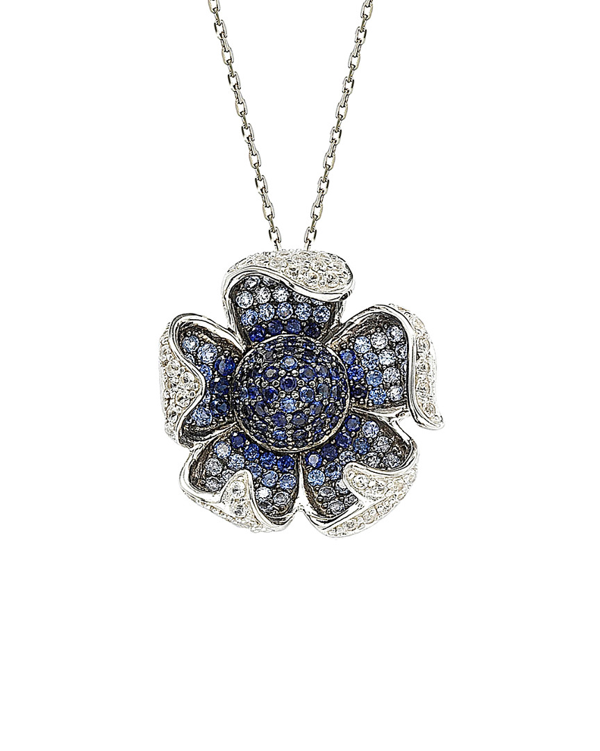 Suzy Levian 18k & Silver 3.88 Ct. Tw. Sapphire Flower Necklace